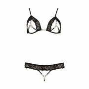 Completo Sexy in Pizzo Nero con Gioielli Decorativi