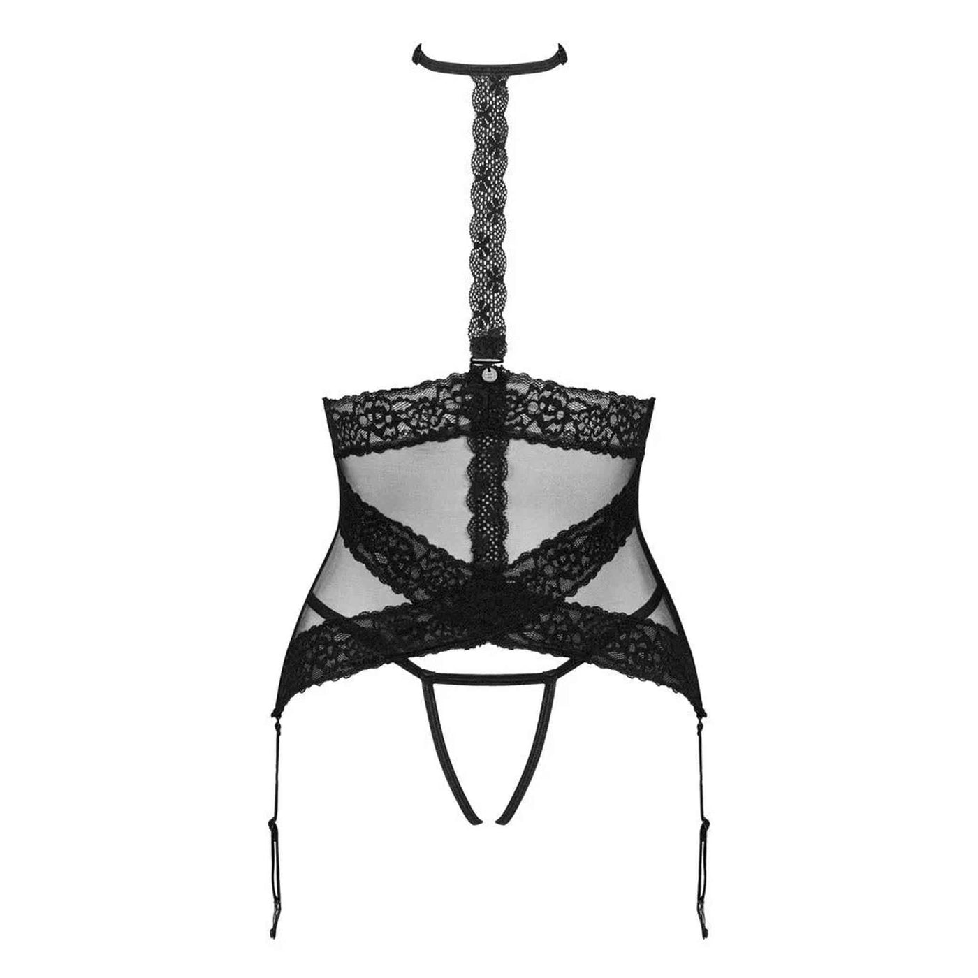Corsetto in Pizzo Nero con Reggicalze Integrati