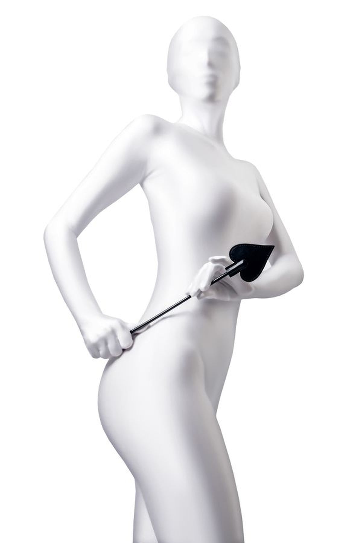 Crop con Paletta a forma di picche 36 cm – Frustino BDSM - Nero - Go Fetish - immagine 1