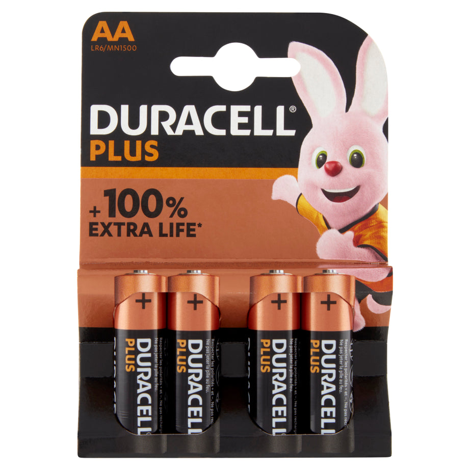 Duracell Plus AA Batterie Stilo Alcaline 1.5V LR06 MX1500 - Confezione da 4 pezzi - GoEstasy