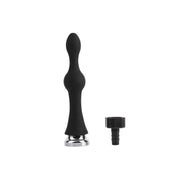 Plug anale nero in silicone con diametro graduale e anello cromato, accessorio plastica