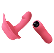 Doppio stimolatore vaginale clitorideo wireless rosa in silicone con telecomando 30 modalità