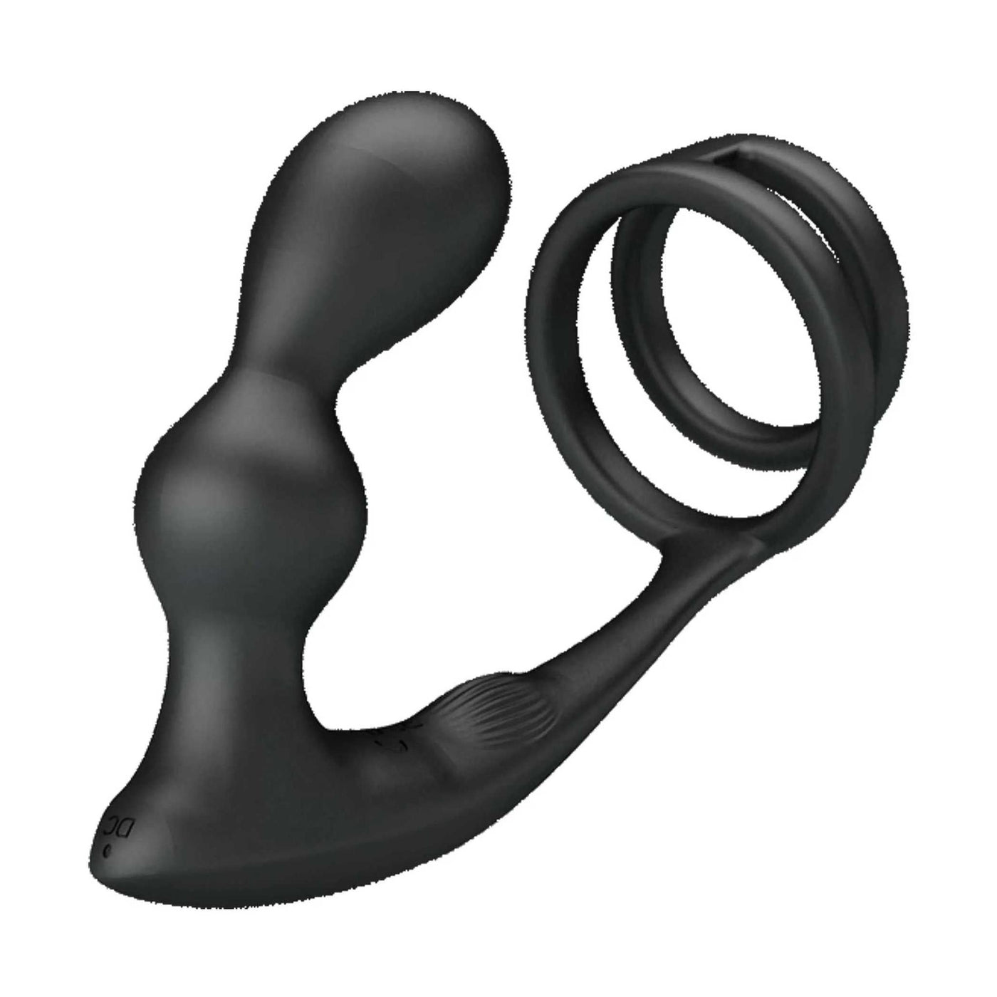 Stimolatore doppio nero in silicone opaco con texture a rilievo