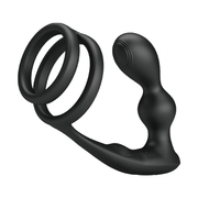 Stimolatore anale e anello penieno nero in silicone con forma ergonomica