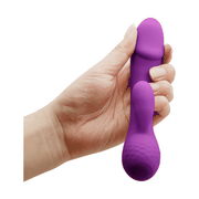 Vibratore rabbit viola in silicone soft touch con asta curva e stimolatore esterno