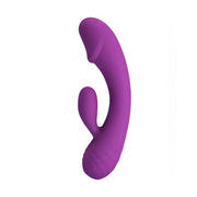 Vibratore rabbit viola frontale con base incisioni radiali per presa sicura