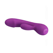 Vibratore rabbit viola in silicone liscio con base texture a righe concentriche