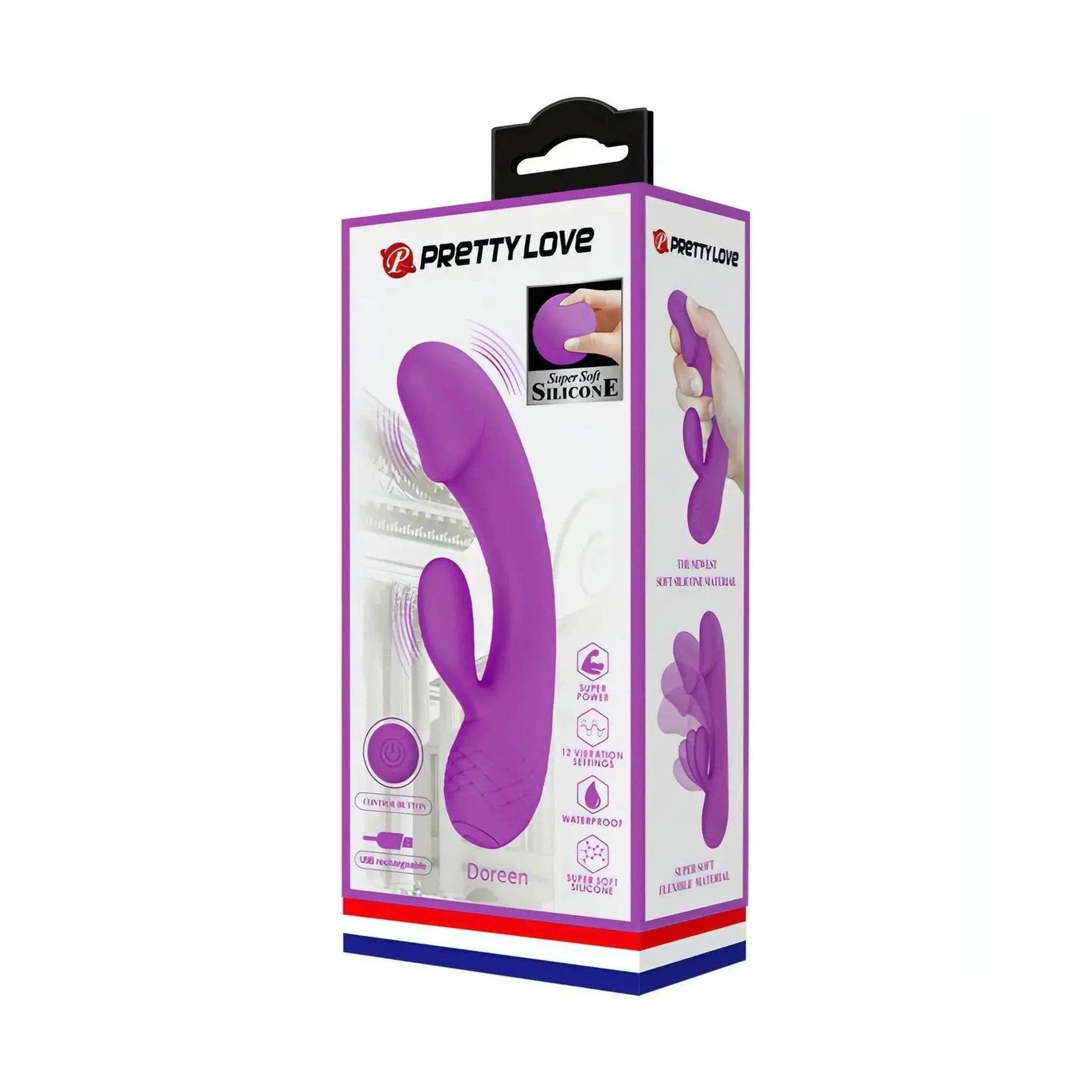 Doreen Vibratore Rabbit realizzato in Silicone Soft Touch - 12 modalità di vibrazione, Extra Morbido, Ricaricabile, Viola