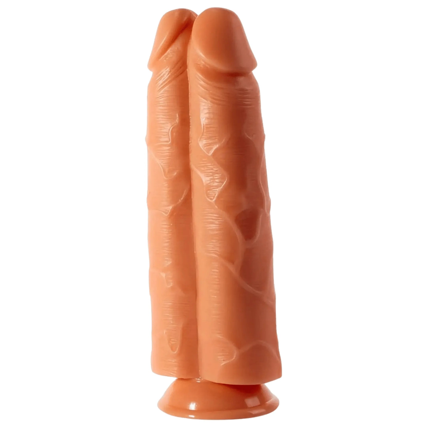 Dildo doppio rosa carne a due peni paralleli con base piatta