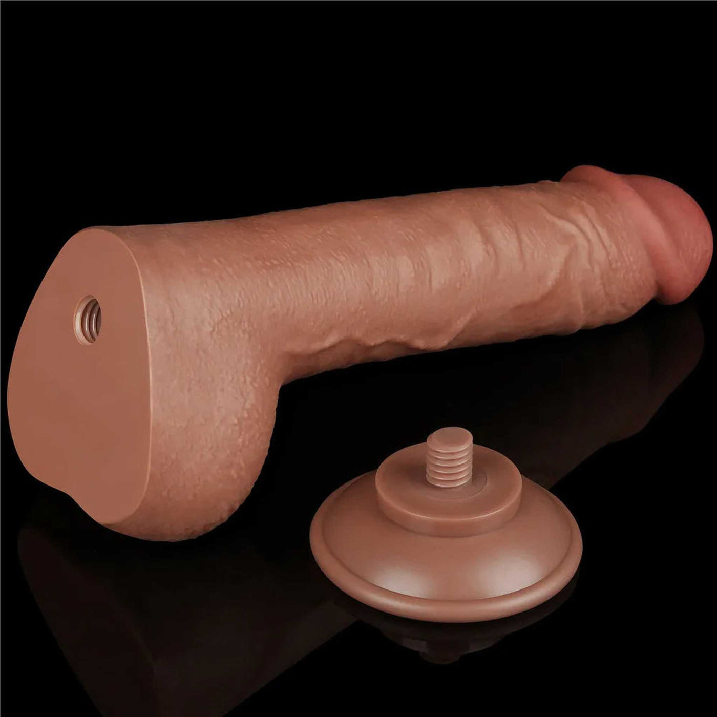 Dildo marrone chiaro orizzontale foro filettato base separata