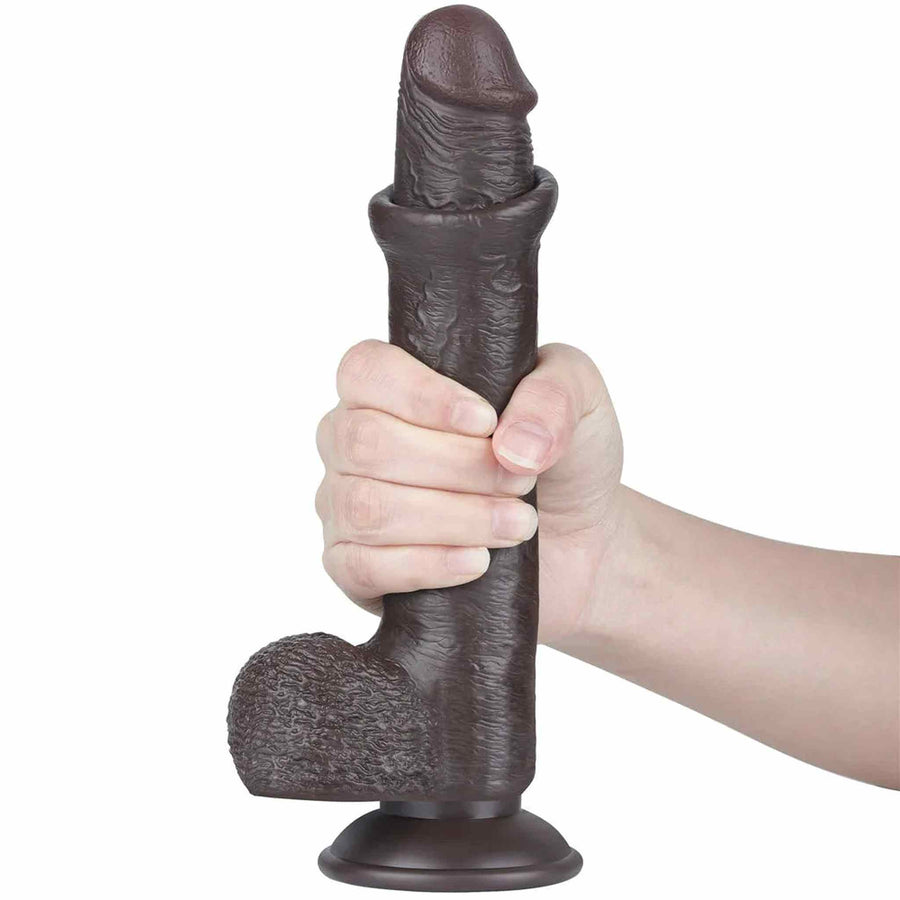 Super Realistic Black Dildo with Sliding Skin Like a Real Member - 9''