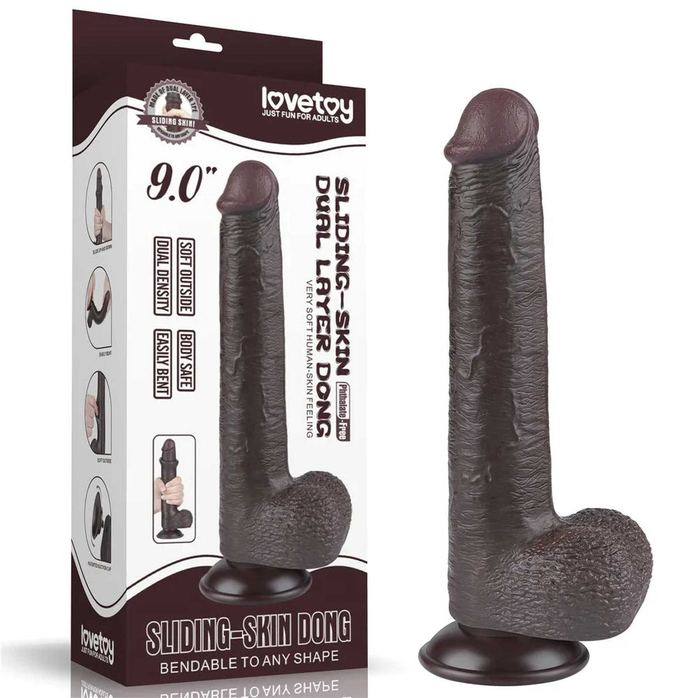 Fallo Nero Super Realistico con Pelle Scorrevole come un Membro Vero - 9″