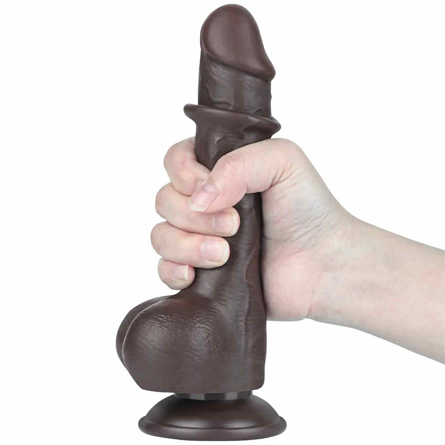 Super Realistic Black Dildo with Sliding Skin Like a Real Member - 7.5''