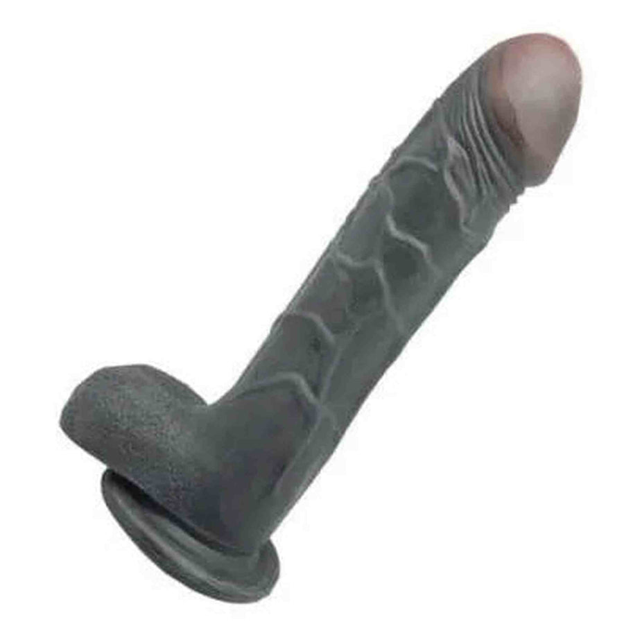 Realistic Phallus With Testicles and Suction Cup - Black, Super Soft
