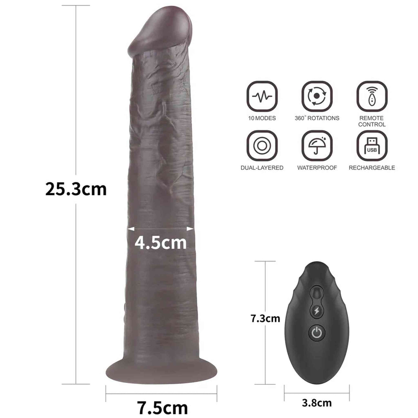 Fallo Realistico Vibrante e Roteante Con Ventosa e Telecomando Wireless 10″ Nero
