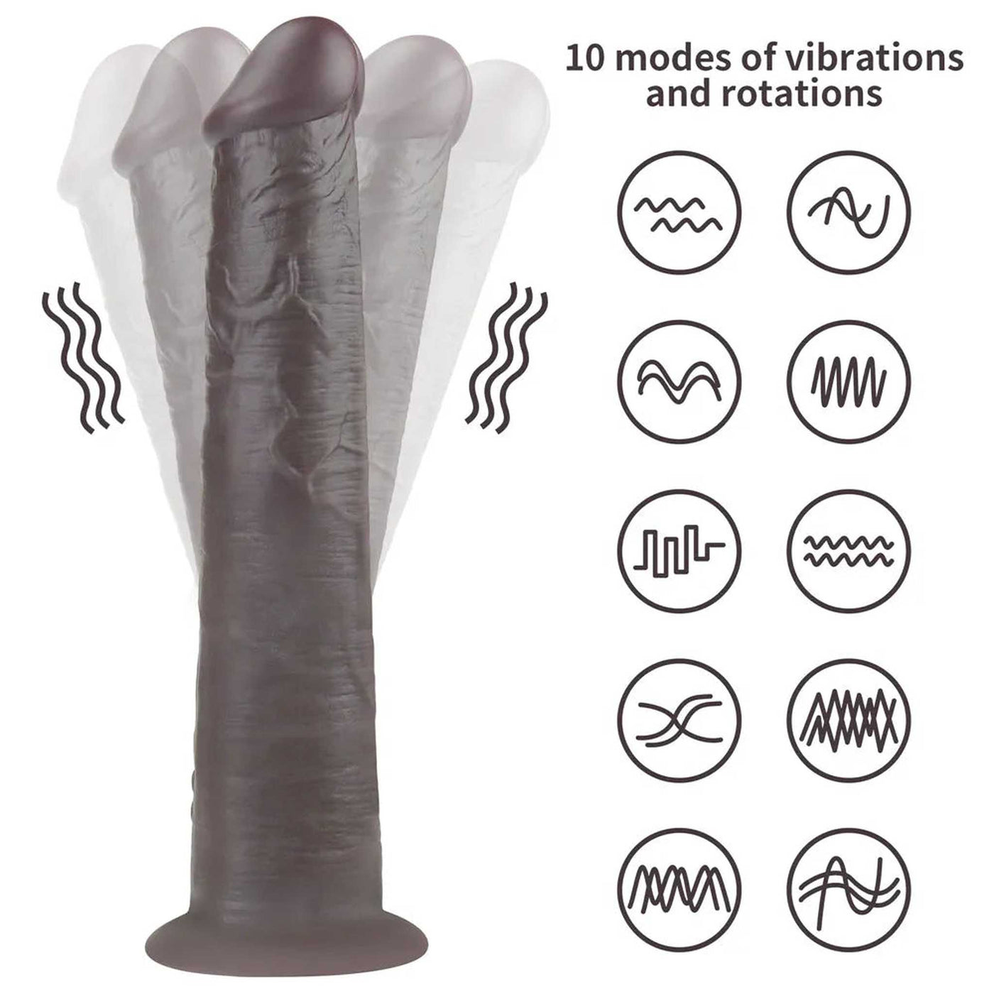 Fallo Realistico Vibrante e Roteante Con Ventosa e Telecomando Wireless 10″ Nero