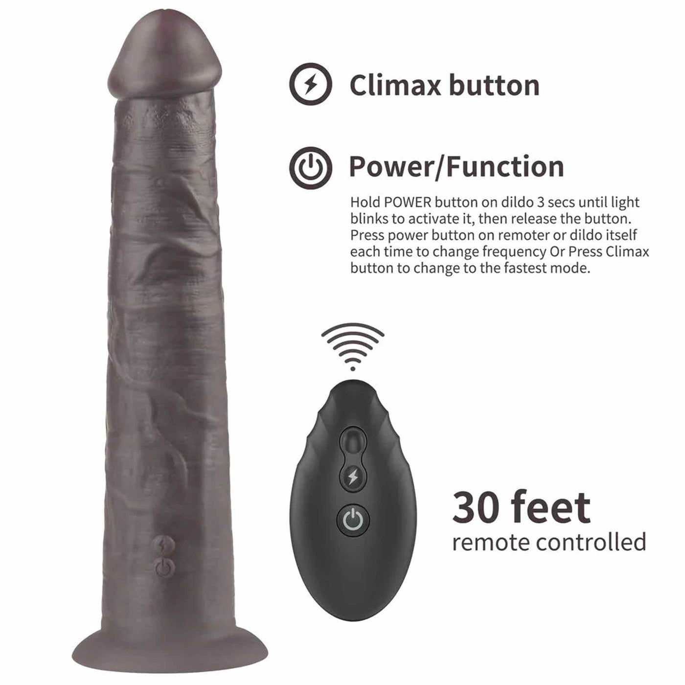 Fallo Realistico Vibrante e Roteante Con Ventosa e Telecomando Wireless 10″ Nero