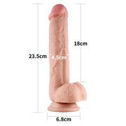 Dildo rosa carne 23,5 cm con venature e dimensioni dettagliate