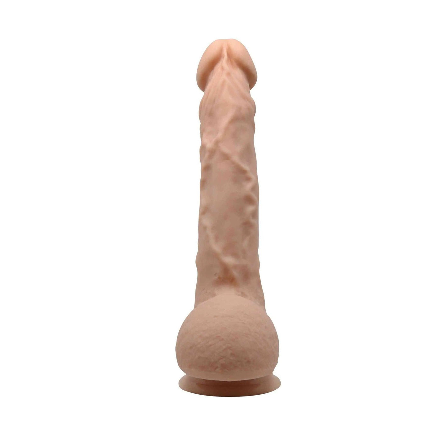 Dildo realistico rosa carne frontale con ventosa e testicoli
