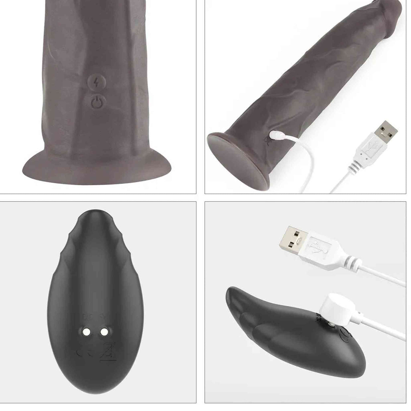 Composizione ricarica USB e telecomando cavo per dildo vibrante nero in silicone impermeabile