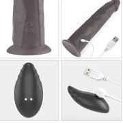 Composizione ricarica USB e telecomando cavo per dildo vibrante nero in silicone impermeabile