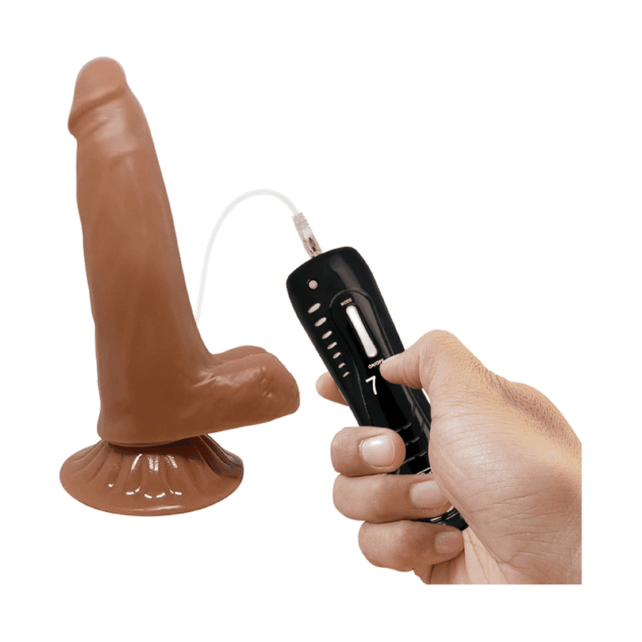 Super realistic phallus with suction cup and Up &amp; Down functionality - 18.5 cm long, Mulatto
