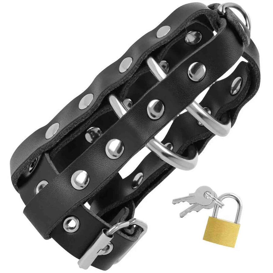 Penis Chastity Cage with Metal and Leather Rings