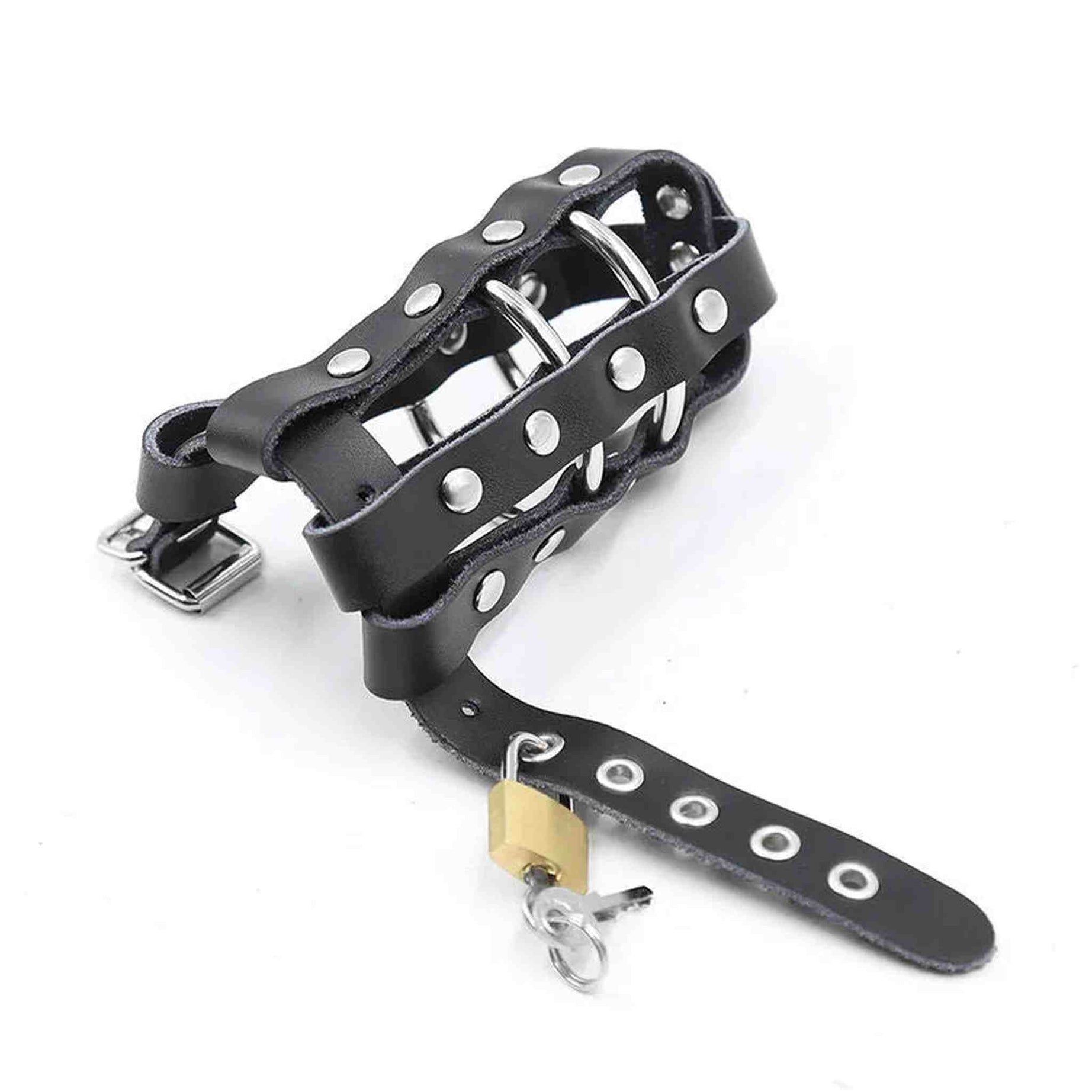 Gabbia Pene in Cuoio con Struttura ad anelli in metallo e lucchetto di sicurezza