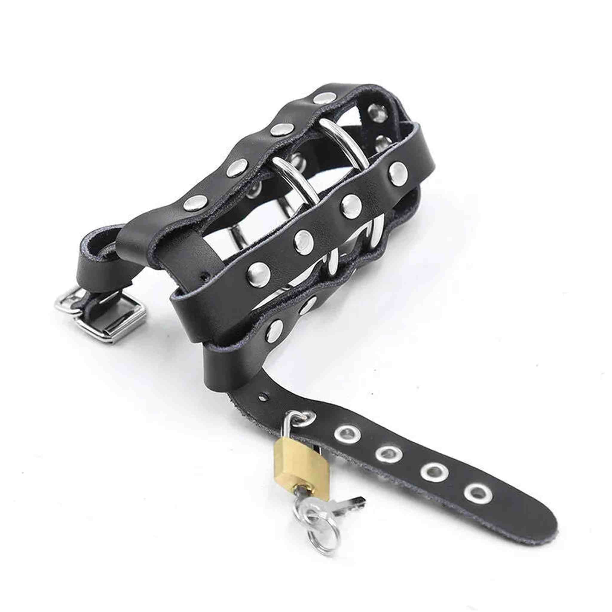 Gabbia Pene in Cuoio con Struttura Ad Anelli in Metallo