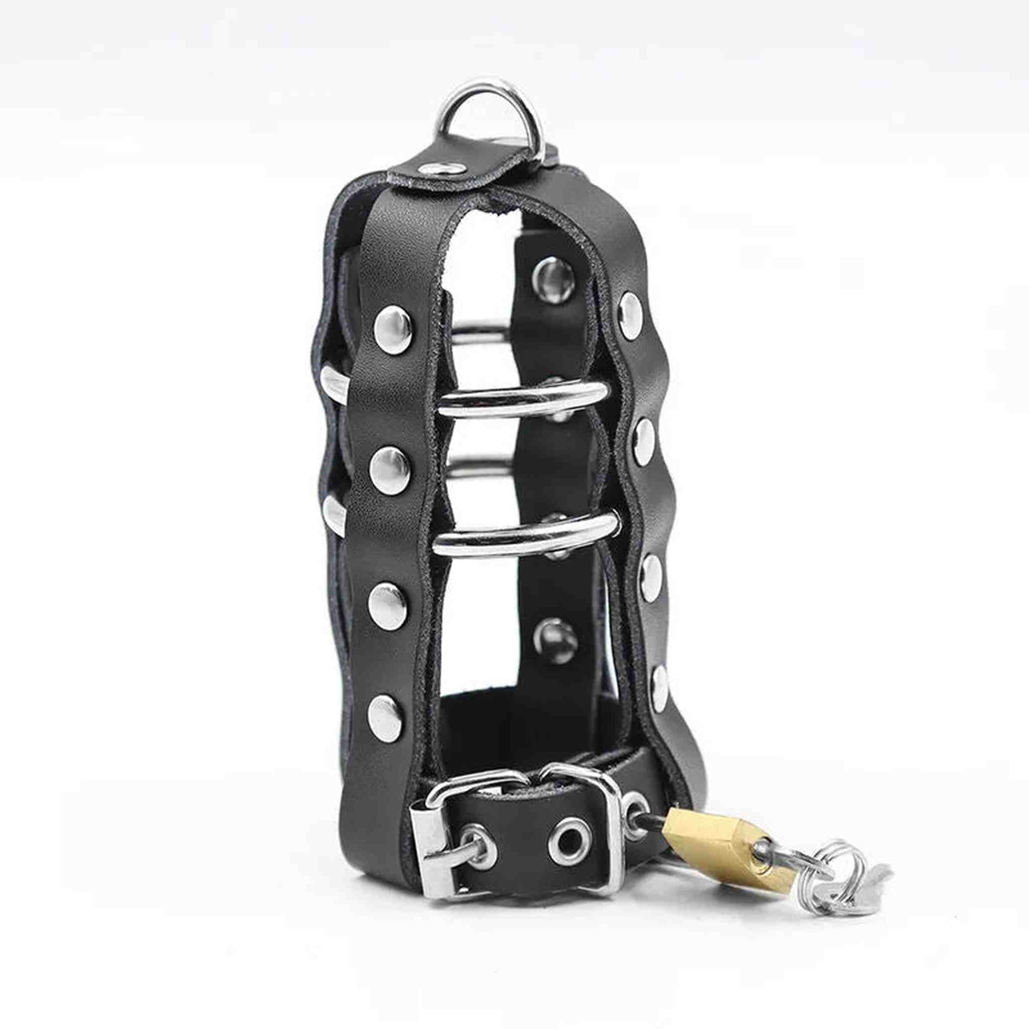 Gabbia Pene in Cuoio con Struttura Ad Anelli in Metallo