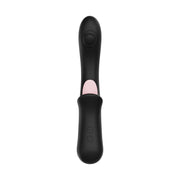 Vibratore vaginale nero con lingua rosa e pulsanti di controllo