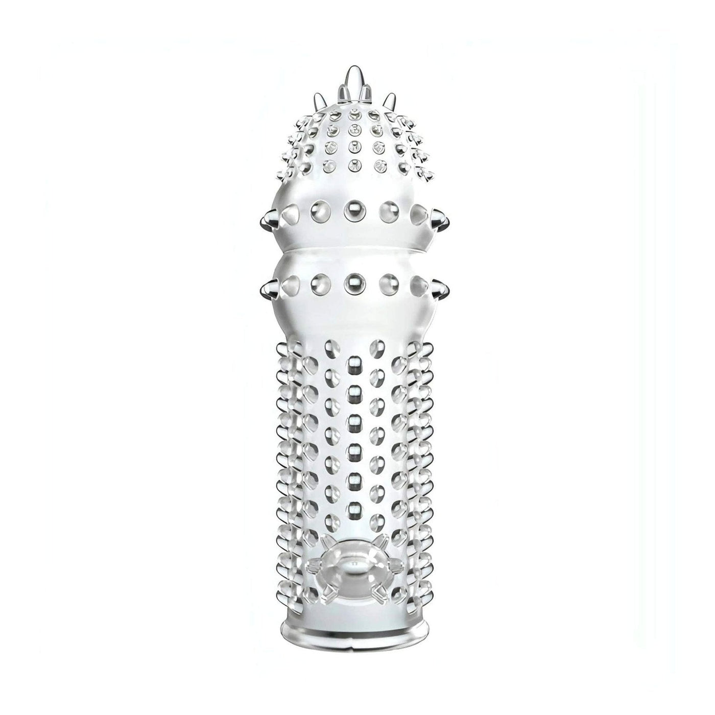 Guaina fallica trasparente con stimolatore clitorideo e texture a bolle