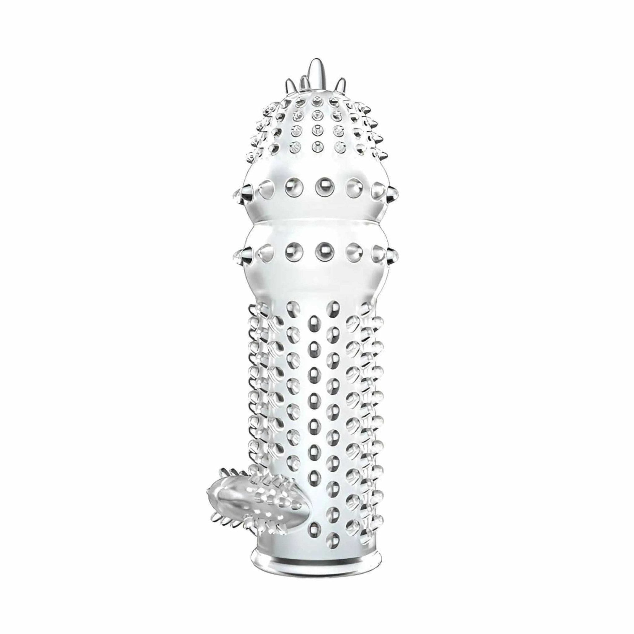 Guaina trasparente con rilievi e stimolatore clitorideo