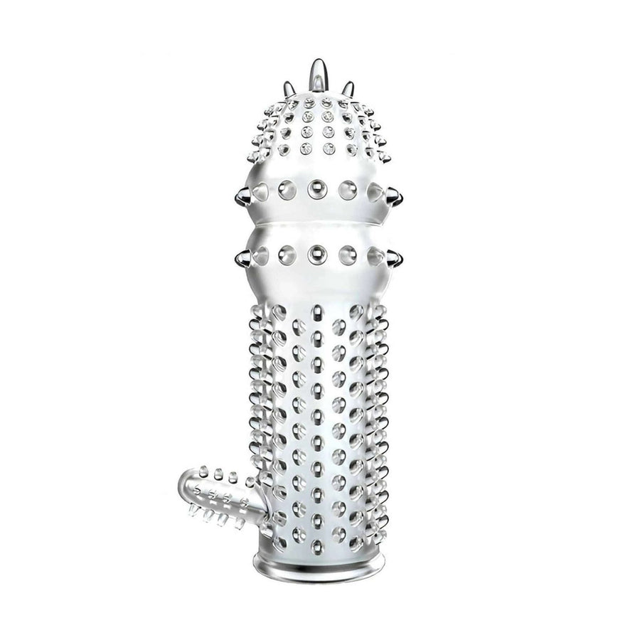 Transparent sheath with reliefs and clitoral stimulator