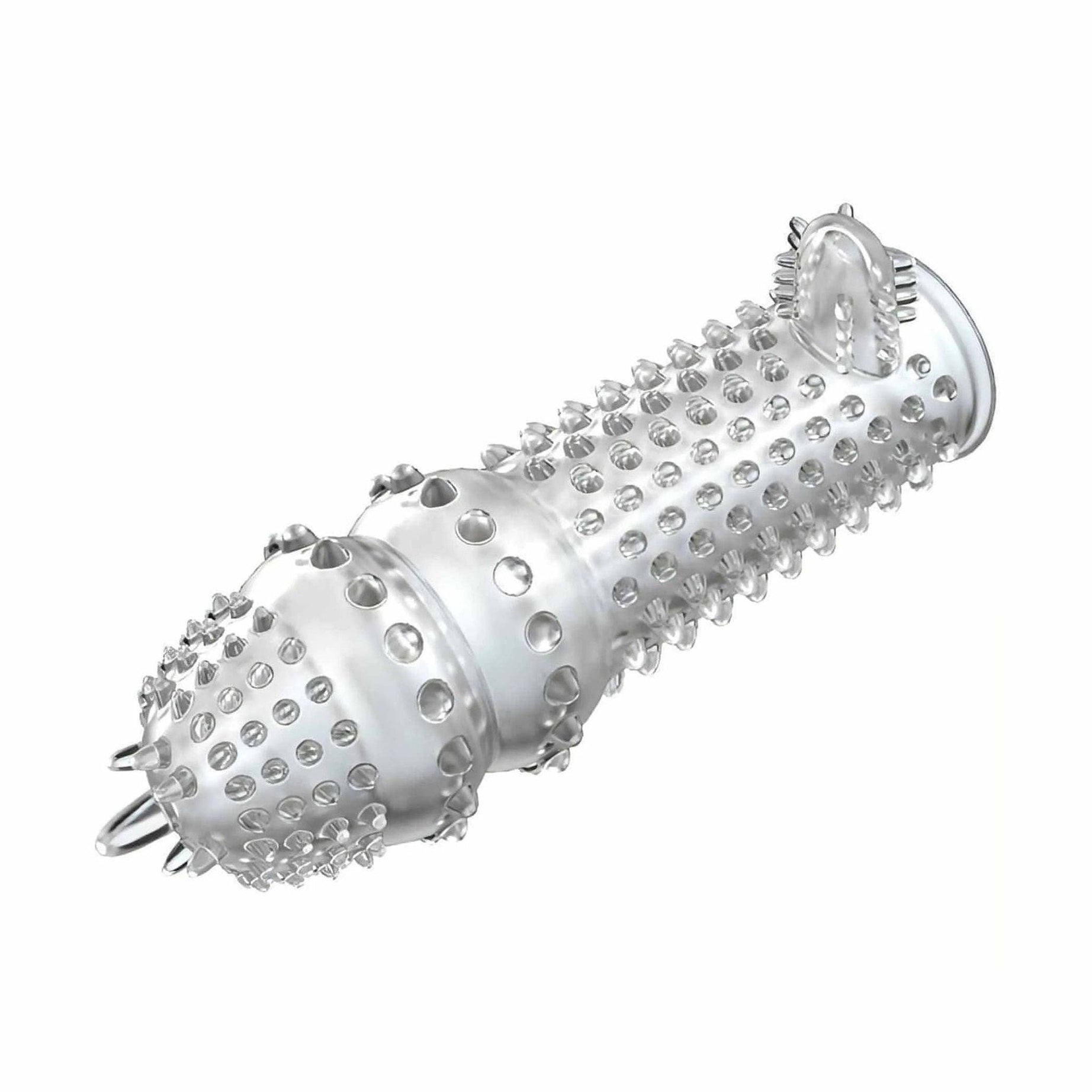 Guaina trasparente con rilievi e stimolatore clitorideo