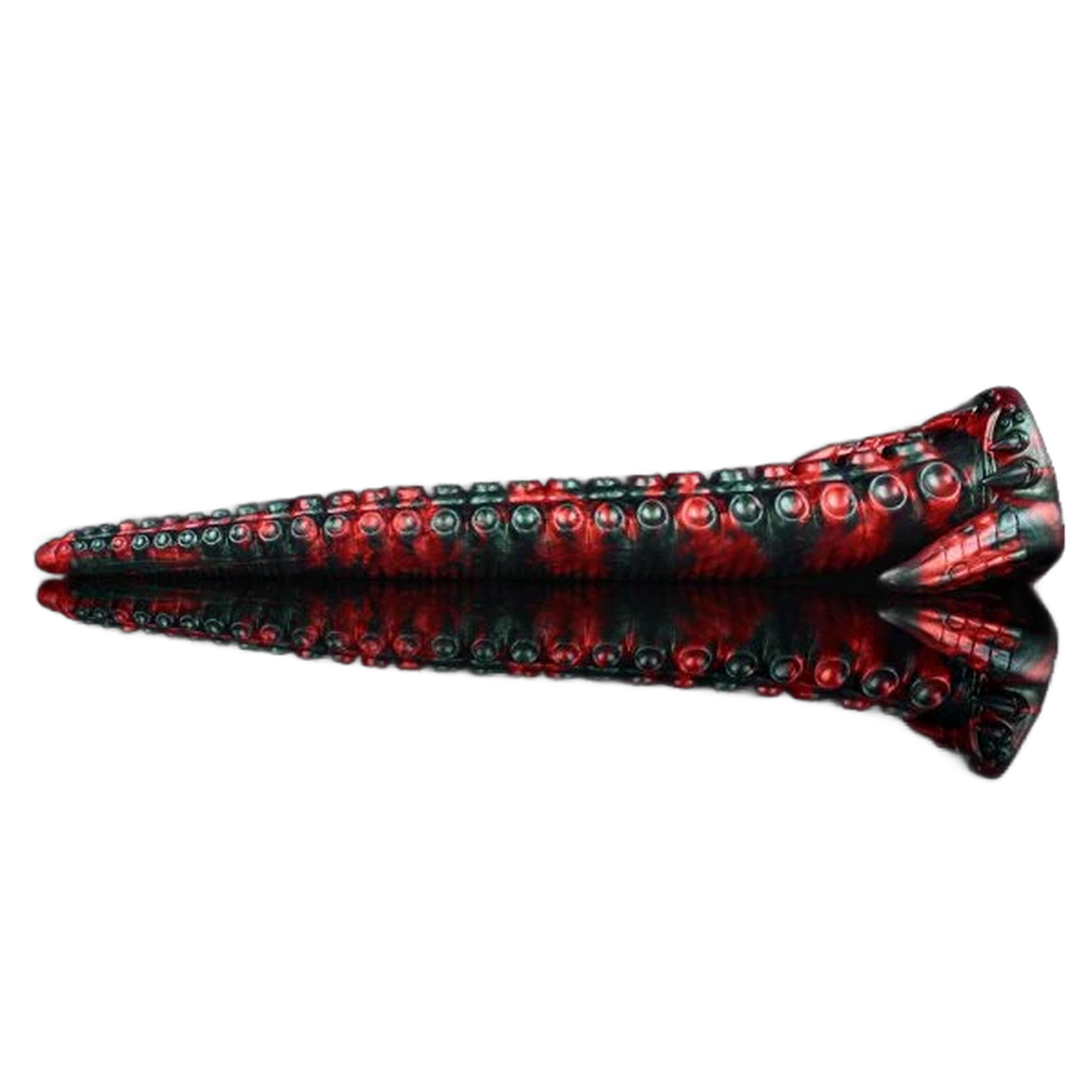 Dildo tentacolo rosso e verde scuro in silicone con ventose e base scolpita
