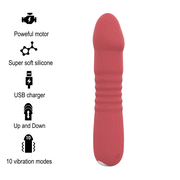 Juni Vibratore a Spinta Up & Down in Silicone, 10 modalità di vibrazione, Ricaricabile
