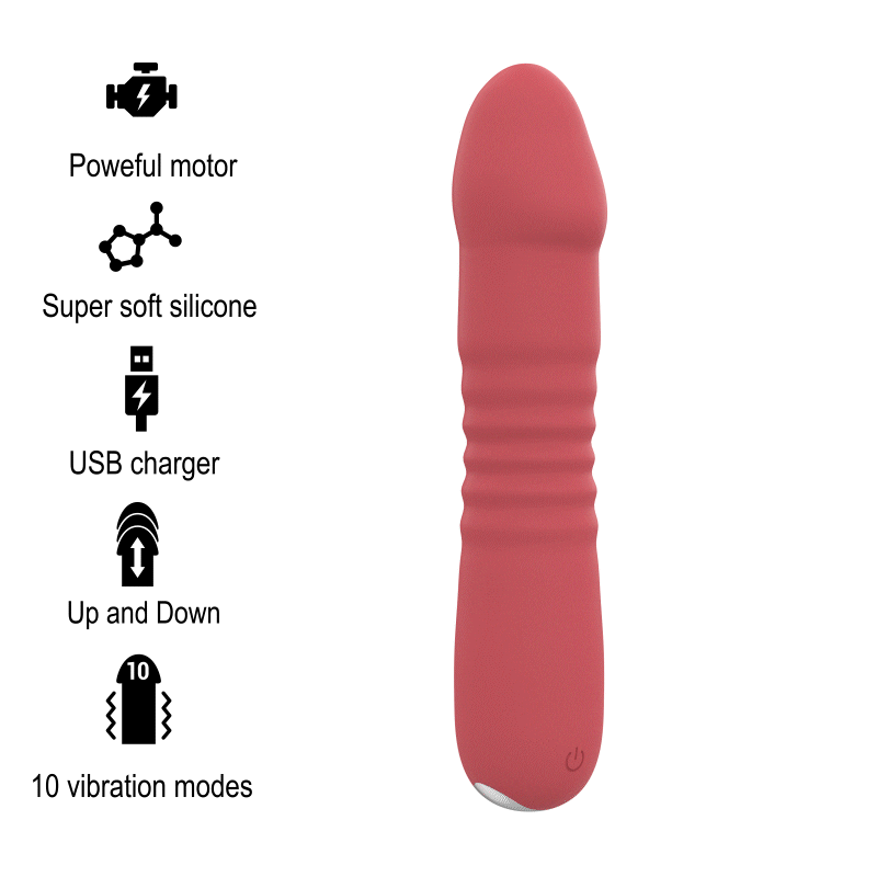 Juni Vibratore a Spinta Up & Down in Silicone, 10 modalità di vibrazione, Ricaricabile