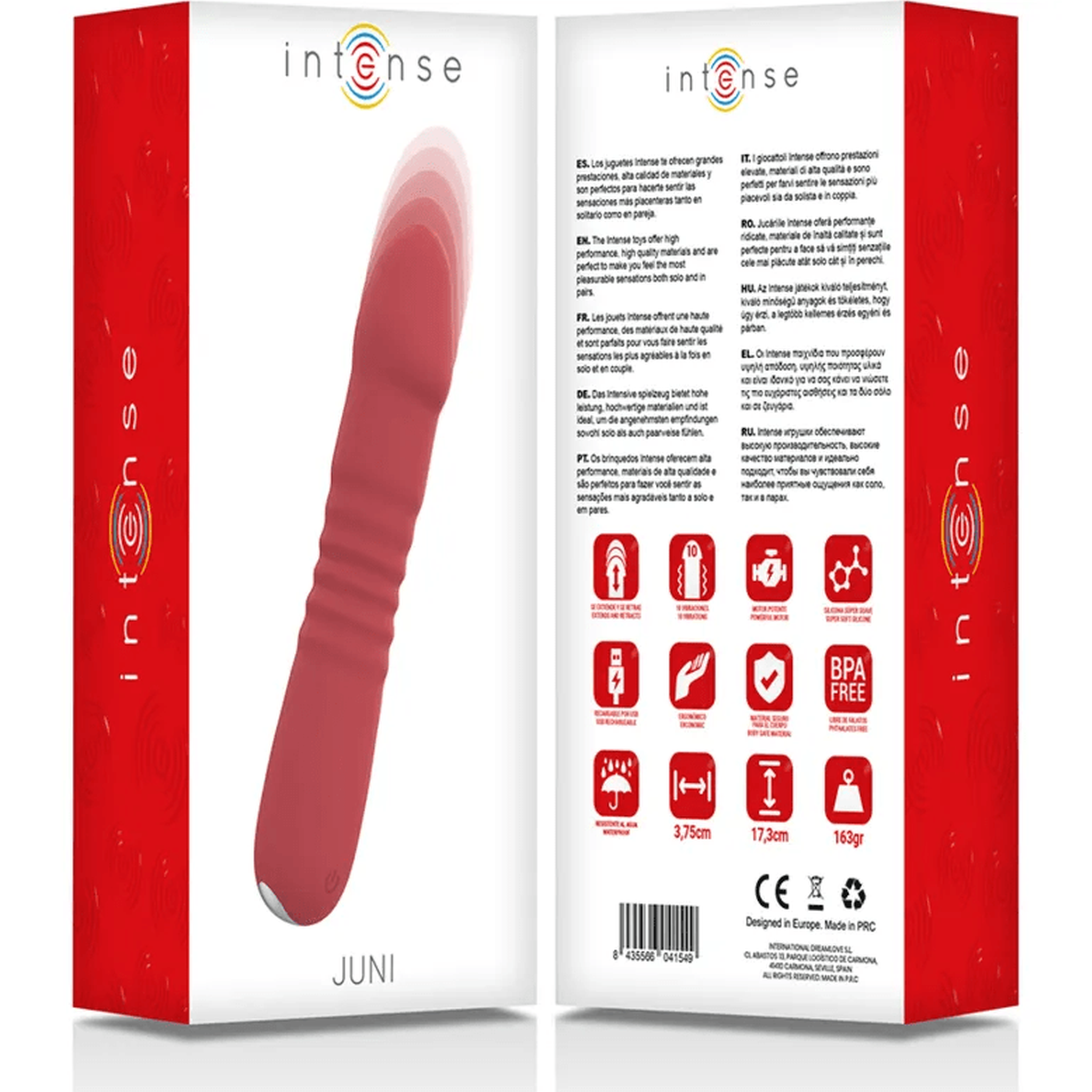 Juni Vibratore a Spinta Up & Down in Silicone, 10 modalità di vibrazione, Ricaricabile