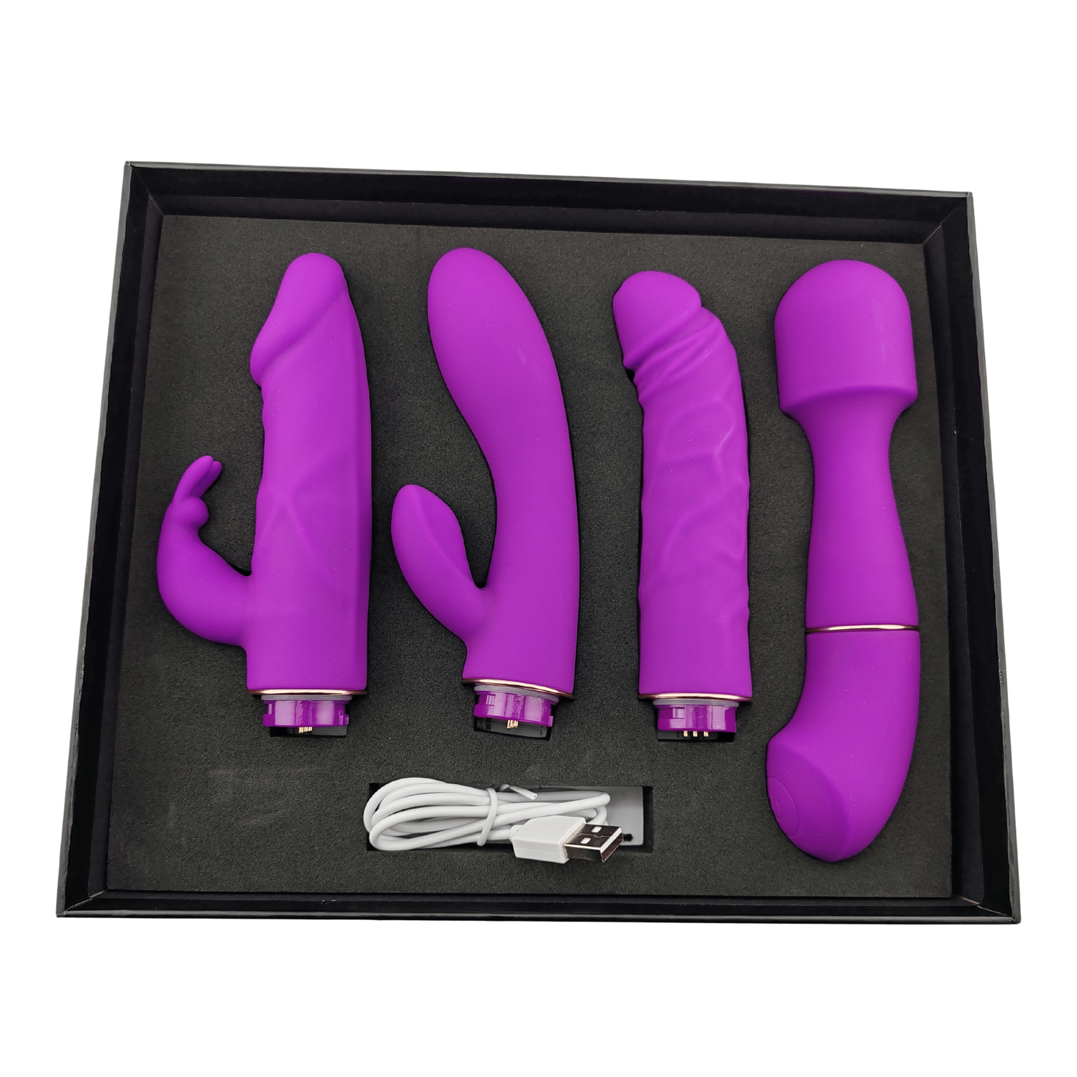 Kit 4 Sex Toys: Wand, Fallo in Silicone, Rabbit Classico e Rabbit Roteante - GoEstasy