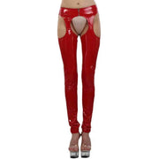 Leggings In Vinile Rossi Con Aperture Fianchi e Inguine