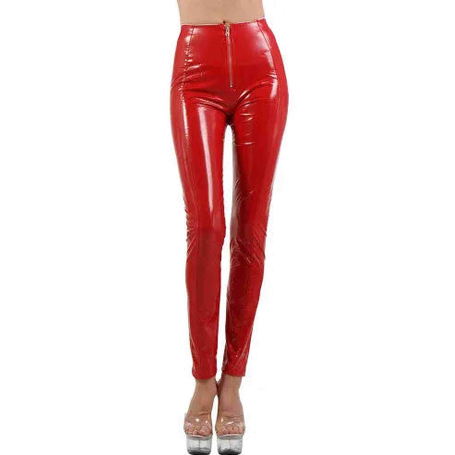 Leggings Rossi in Vinile con Zip