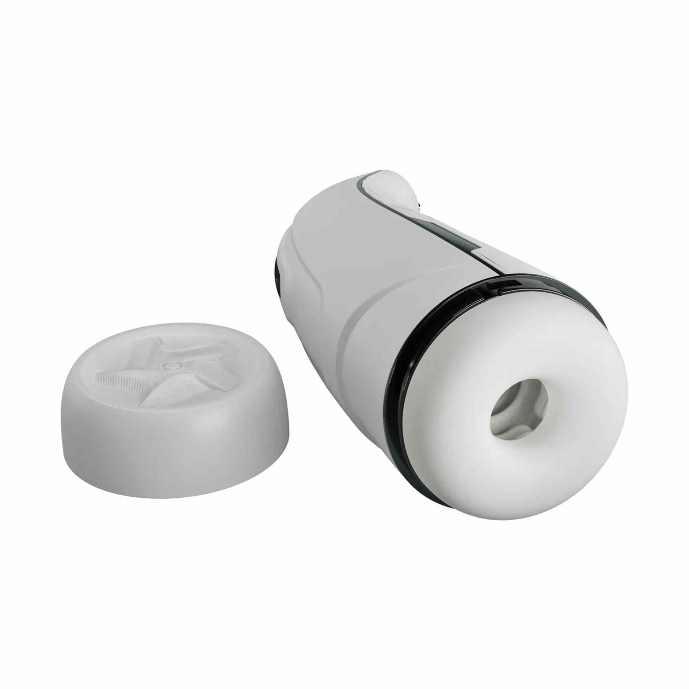 Masturbatore elettrico bianco opaco con cappuccio rimovibile interno a stella incisa