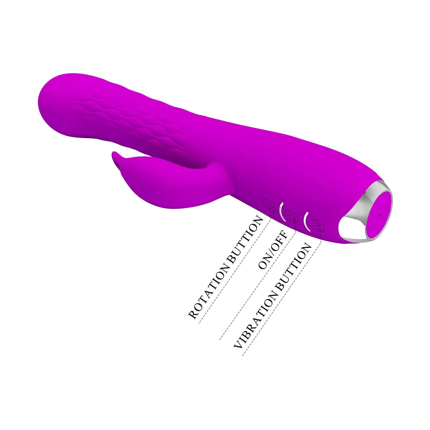 Vibratore rabbit viola Pretty Love Molly con texture a rombi e base metallica argentea