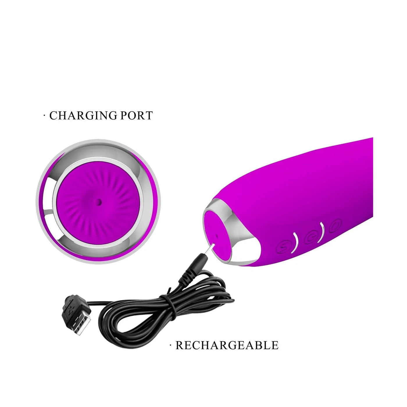 Vibratore rosa Pretty Love Molly in carica con cavo USB e porto metallico circolare