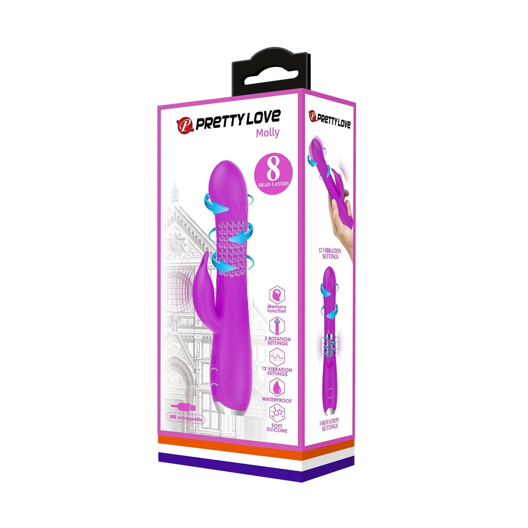 Molly Vibratore Rabbit con 12 modalità di Vibrazione e Rotazione con 8 strati di palline