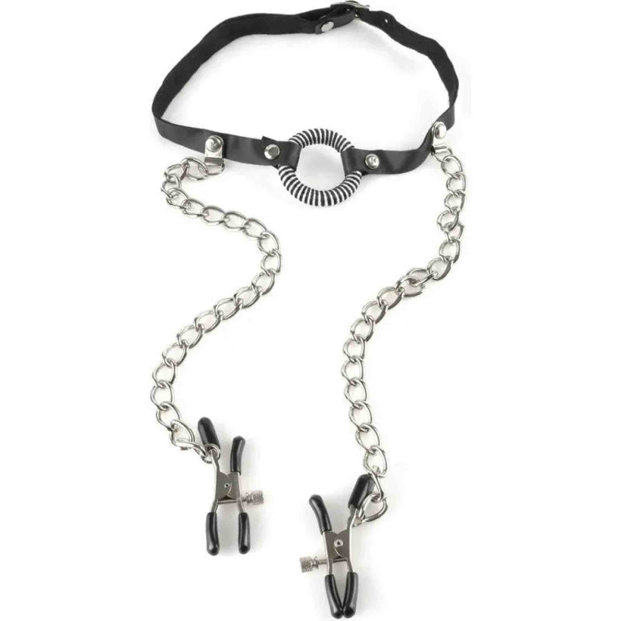 O-Ring Gag with Nipple Clamps