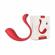 Vibratore rosso Phoenix Neo accanto alla sua scatola bianca ufficiale