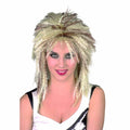 80er Rocker Frisè Perücke Hellblond mit braunen Strähnen