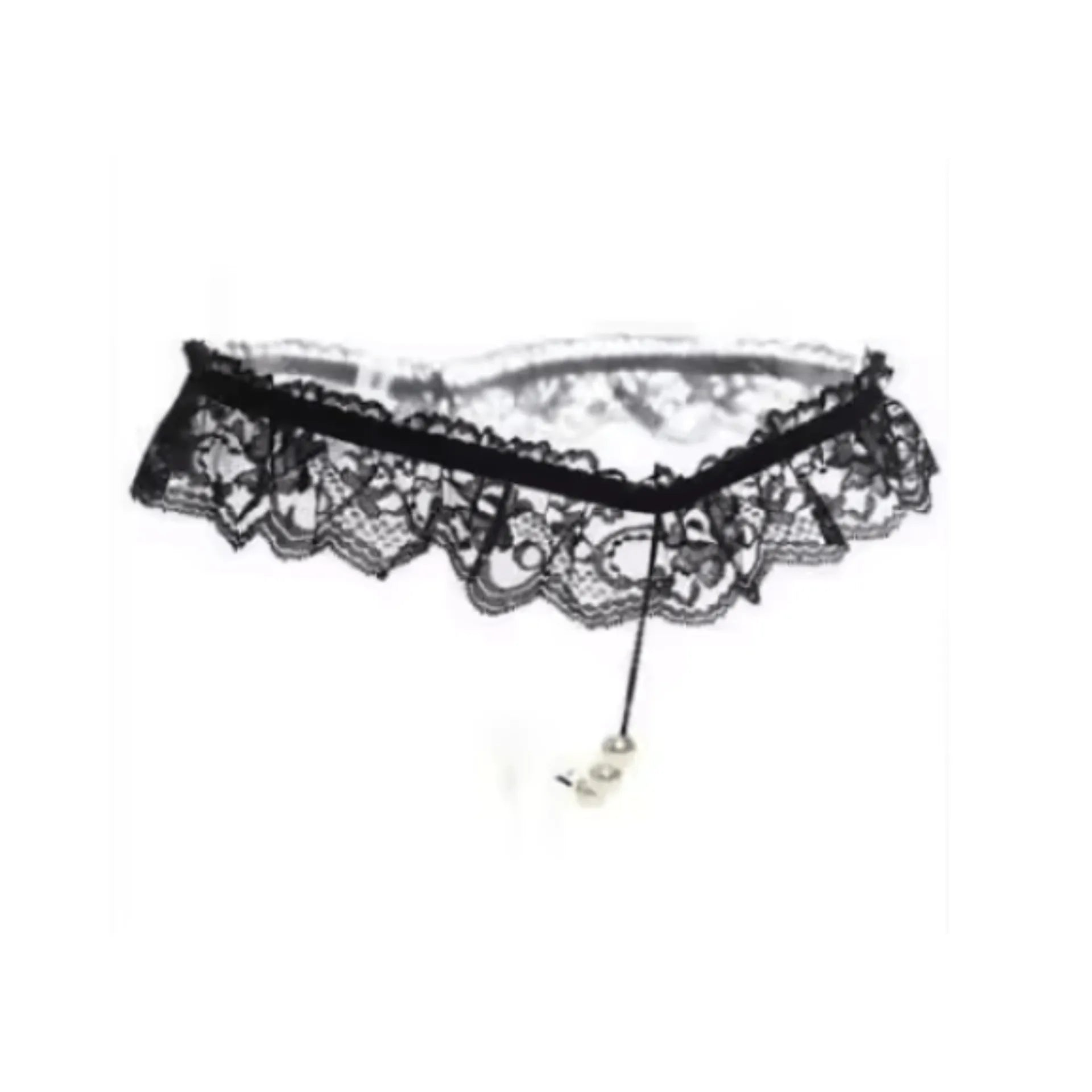 Perizoma in pizzo con pendente centrale perlato